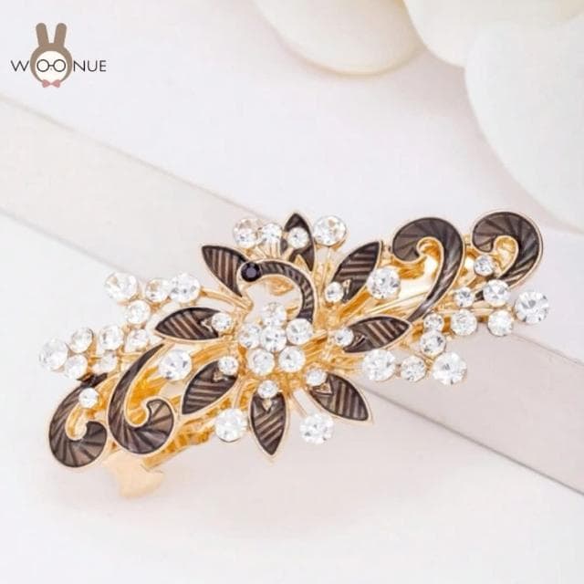 【WOONUE】法式皇家奢華金鑲鑽花卉髮飾夾(新娘髮妝老婆女友情人婚禮小物表演宴會母親節生日禮物)