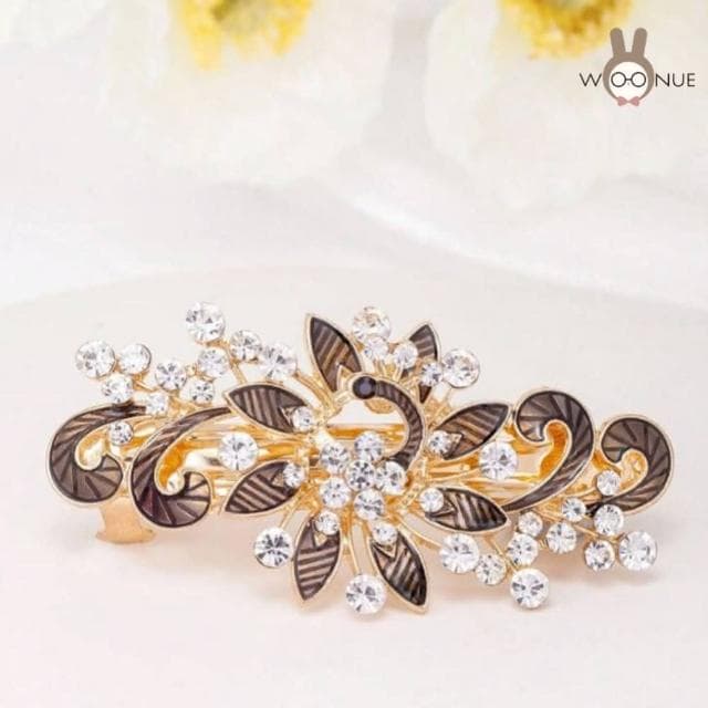 【WOONUE】法式皇家奢華金鑲鑽花卉髮飾夾(新娘髮妝老婆女友情人婚禮小物表演宴會母親節生日禮物)