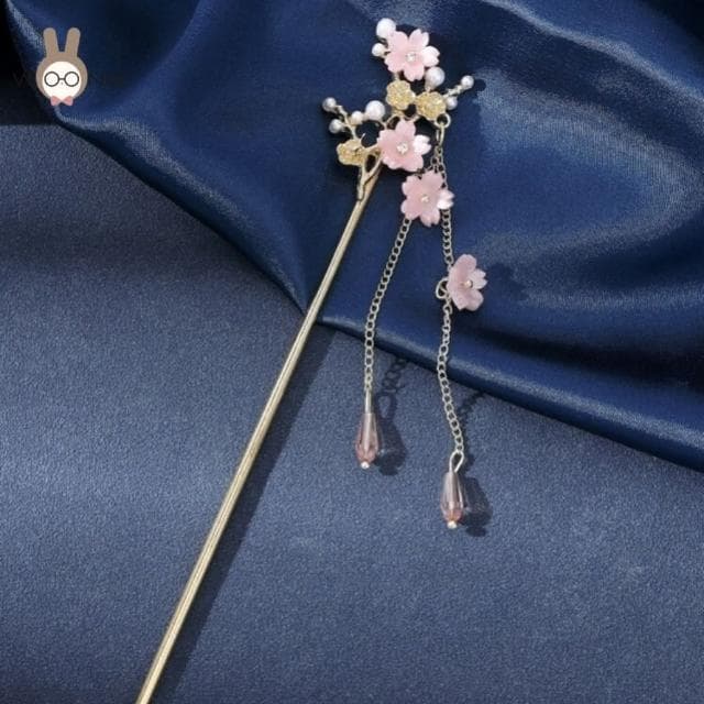 【WOONUE】高品質皇家奢華粉嫩珍珠櫻花金簪髮飾夾(兒童新娘髮妝老婆女友情人節婚禮小物表演演員母親節生日禮物)