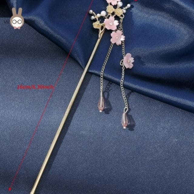 【WOONUE】高品質皇家奢華粉嫩珍珠櫻花金簪髮飾夾(兒童新娘髮妝老婆女友情人節婚禮小物表演演員母親節生日禮物)