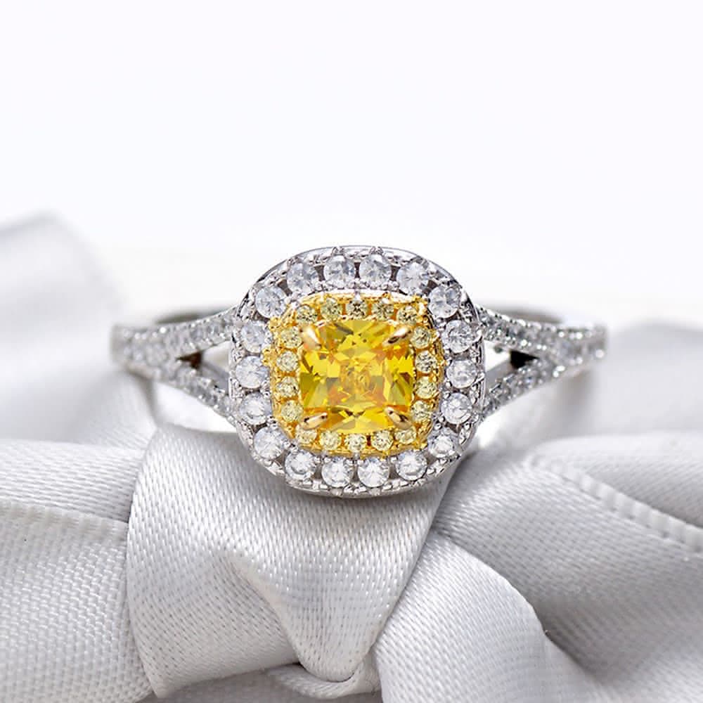 【LEEHER】女生/戒指/純銀戒指/黃鋯石戒指/生日禮物/方形鋯戒/食指戒/歐美戒指/結婚鋯戒/高級珠寶/送長輩