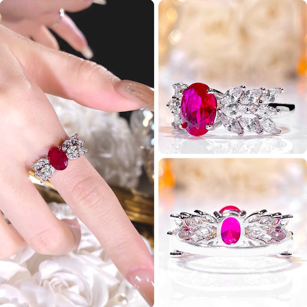 【LEEHER】女生/戒指/鴿血紅戒指/純銀戒指/鋯戒/紅鋯石戒指/歐美戒指/大戒指/新娘飾品/生日禮物/送長輩