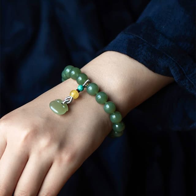 【LEEHER】女生/佛珠/玉手鍊/和田青玉手鍊/串珠手鍊/民族風飾品/如意鎖手鍊/送女生/送長輩/保平安/禮物
