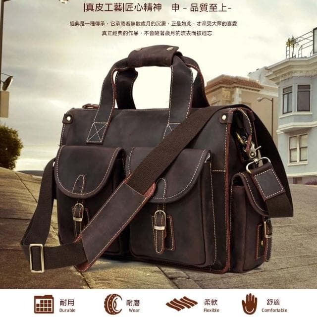 【LEEHER】電腦斜背包/13吋電腦包/質感真皮包/男友禮物/復古包包/真皮公文包/復古手提包/牛皮電腦包