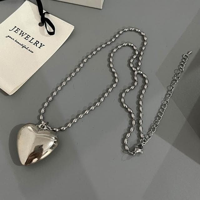 【LEEHER】愛心項鍊/項鍊女/灰色/精品珍珠項鍊/毛衣鏈/情人節禮物/愛心/吊墜/項鍊/米粒珠/鎖骨鍊/串珠項鍊/鈦鋼項鍊/