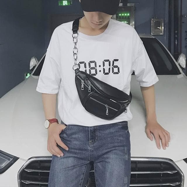 【LEEHER】鍊條包/胸包/腰包/包包/斜背包/生日禮物/側背小包/黑色包包/情侶包包/簡約包包/日系包包