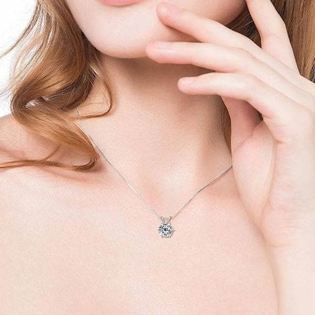 【LEEHER】女生/項鍊/鑽石項鍊/銀飾/六爪項鍊/飾品/s925純銀/鎖骨鏈/首飾/一克拉項鍊/高級感/生日禮物
