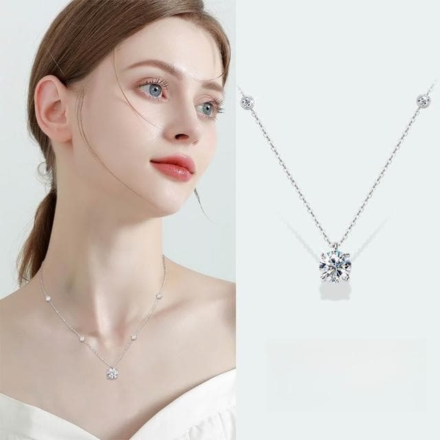 【LEEHER】s925純銀/鎖骨鏈/滿天星點/吊墜/兩克拉/首飾/女生項鍊/項鍊/莫桑石項鍊/鋯石項鍊/銀飾/飾品/生日禮物