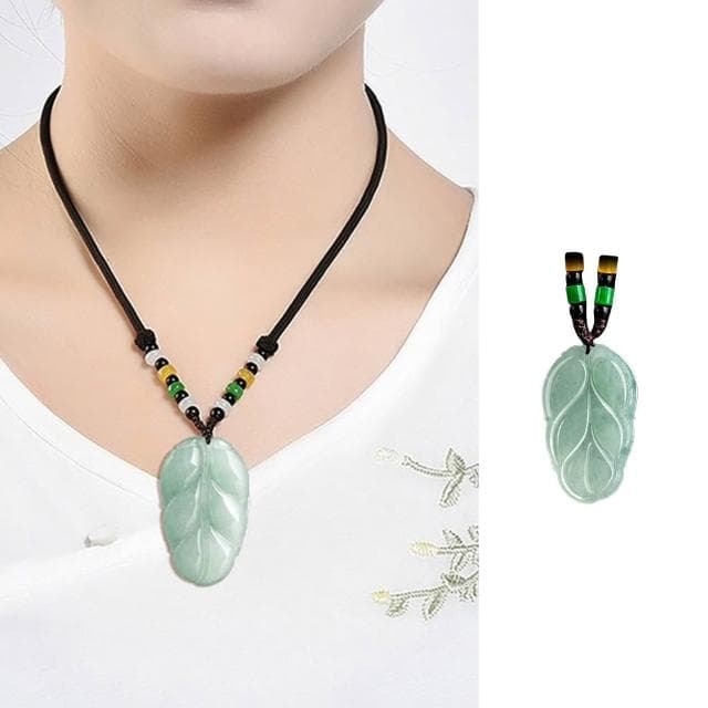【LEEHER】翡翠項鍊/情侶項鍊/小飾品/項鍊/項鍊女/葉子項鍊/葉子吊墜/翡翠/玉石/玉珮/玉墜/吊墜/招財項鍊/女生禮物