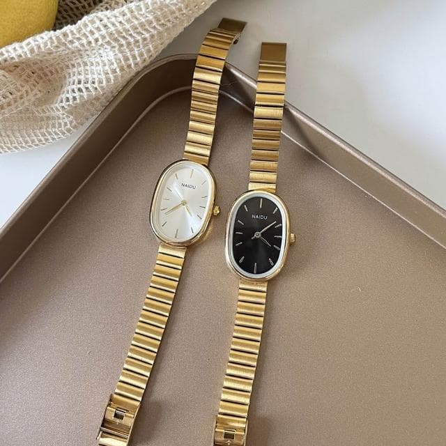 【LEEHER】女生手錶/指針式/手錶/韓版手錶/石英手錶/復古手錶/學生手錶/金色手錶/橢圓形手錶/高級感/個性錶盤/鋼帶手錶/