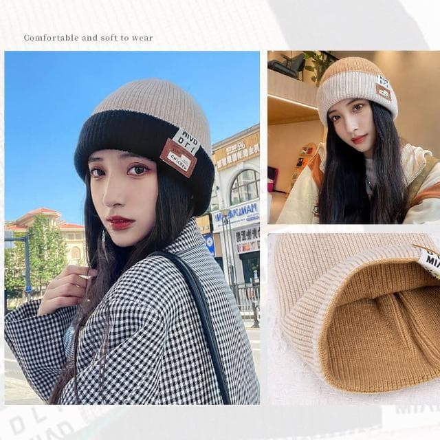 【Her】保暖毛帽 聖誕交換禮物 雙面毛帽 毛線帽 女加厚暖毛帽 針織帽子 秋冬護耳帽 月子帽 棉帽 防風毛帽 堆堆帽