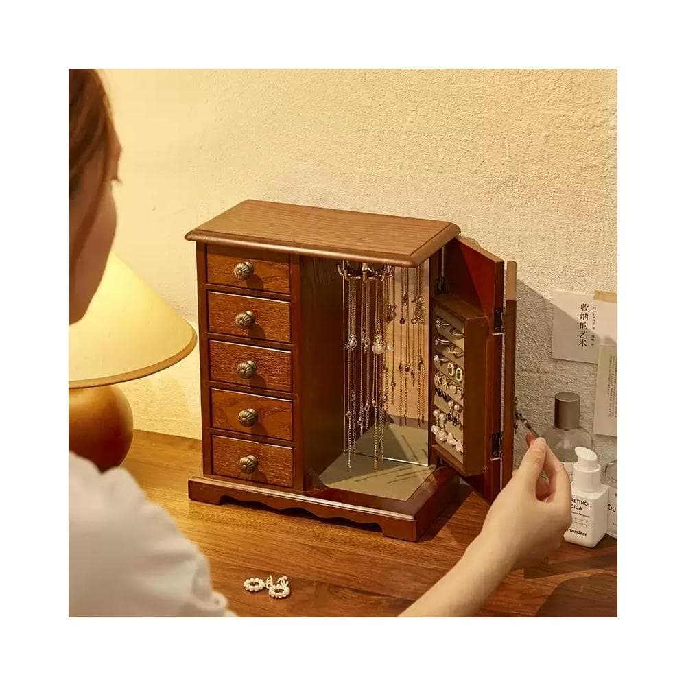 復古櫥櫃造型首飾櫃 木質飾品收納盒 飾品櫃 首飾盒 耳環收納盒 戒指盒 項鍊收納盒 飾品收納 交換禮物 生日禮物 情人節禮物