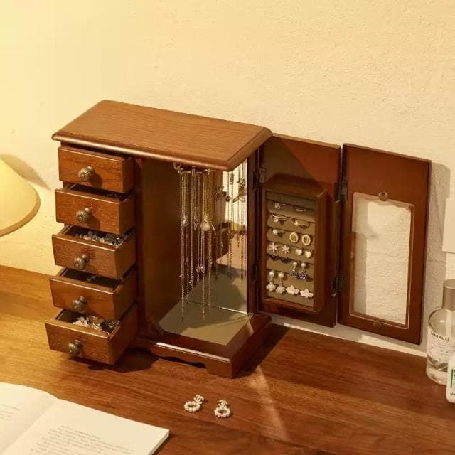 復古櫥櫃造型首飾櫃 木質飾品收納盒 飾品櫃 首飾盒 耳環收納盒 戒指盒 項鍊收納盒 飾品收納 交換禮物 生日禮物 情人節禮物