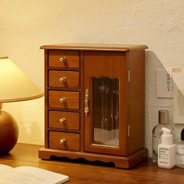 復古櫥櫃造型首飾櫃 木質飾品收納盒 飾品櫃 首飾盒 耳環收納盒 戒指盒 項鍊收納盒 飾品收納 交換禮物 生日禮物 情人節禮物