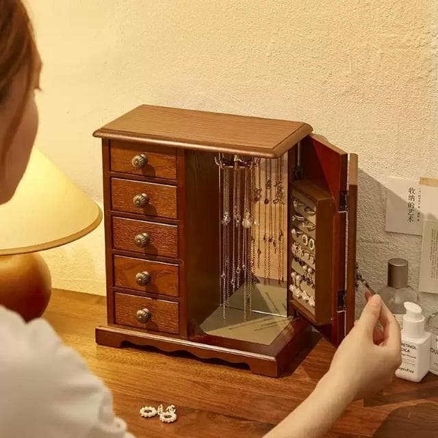 復古櫥櫃造型首飾櫃 木質飾品收納盒 飾品櫃 首飾盒 耳環收納盒 戒指盒 項鍊收納盒 飾品收納 交換禮物 生日禮物 情人節禮物