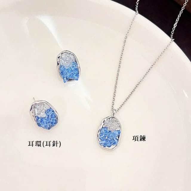 不規則橢圓藍色水晶耳環 橢圓耳環 耳針 耳釘 S925銀針 耳飾 飾品 耳環 配件 項鍊 頸鍊