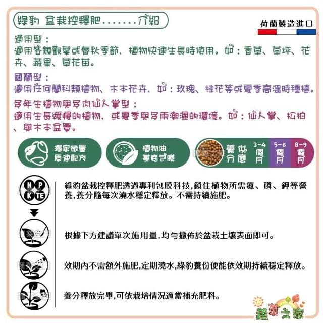 【蔬菜之家】花田綠地綠豹盆栽控釋肥300g通用型、國蘭型、多年生植物與多肉仙人掌型、觀葉與盆栽花卉型共4種規(緩效肥 肥料)