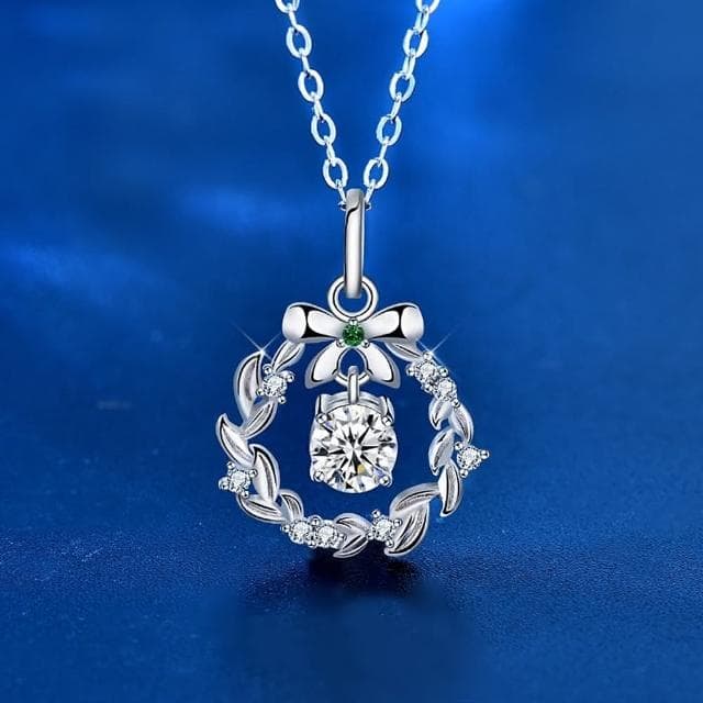 【巴黎精品】情人節禮物 現貨+預購 莫桑鑽石項鍊飾品配件925純銀項鍊-0.5克拉聖誕花環蝴蝶結莫桑鑽項鍊女飾品p1as114