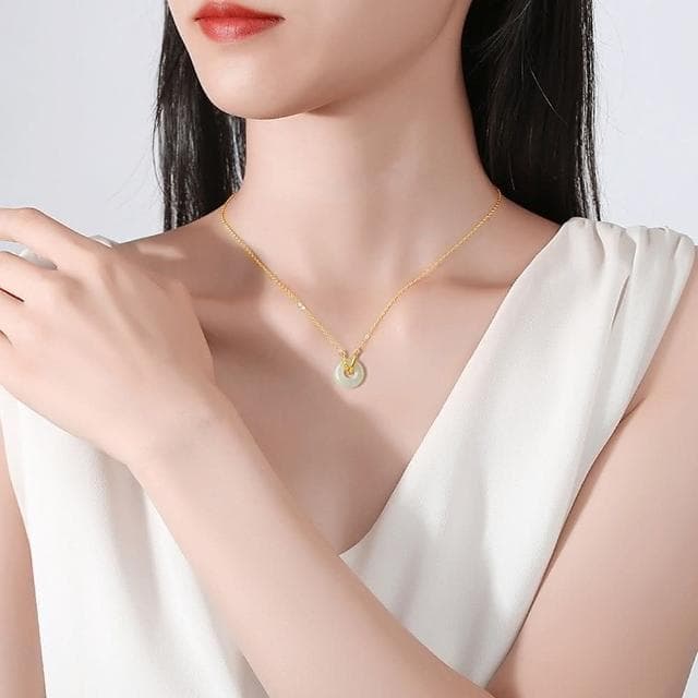 【巴黎精品】現貨+預購 925純銀項鍊和闐玉吊墜平安扣環環相扣生日情人節禮物女飾品v1ar91