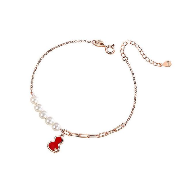 【巴黎精品】現貨+預購 925純銀手鍊珍珠手繩福祿雙全葫蘆生日情人節禮物女飾品v1ar118