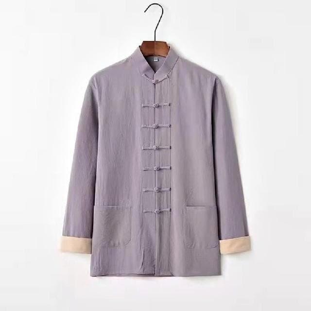 【巴黎精品】父親節禮物 現貨+預購 新中式唐裝漢服上衣長袖復古盤扣寬鬆男上衣7色a1bx31