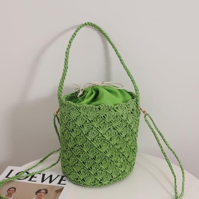 【巴黎精品】情人節禮物 現貨+預購 草編包手提包渡假風單肩側背包大容量流蘇編織包-法式復古斜背水桶包女包包3色a1hb59