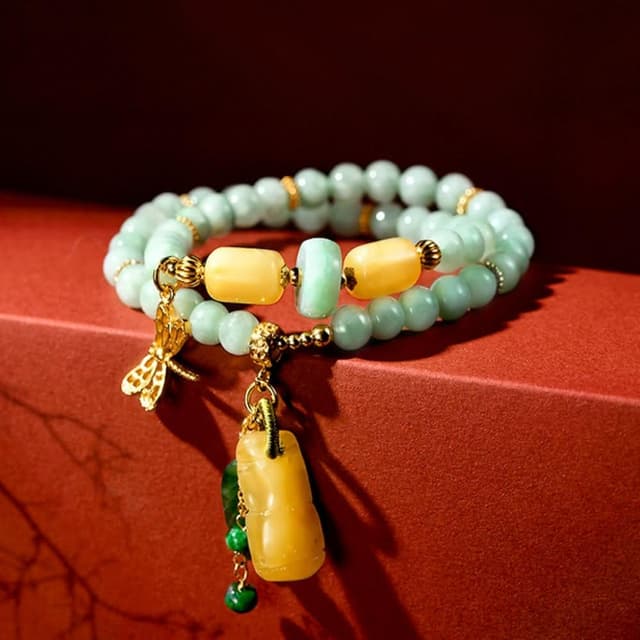 【巴黎精品】情人節禮物 現貨+預購 翡翠手鍊玉石毛衣鏈手珠平安擋煞防小人轉運淨化招財開運-7mm蜜蠟蜻蜓鍍金女飾品a1ha15