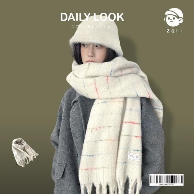 【ZOII 佐壹】日系高級感條文仿羊絨圍巾 百搭圍巾 秋冬保暖圍巾 圍巾 脖圍 披巾 女生圍巾 #322026
