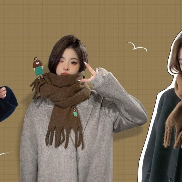 【ZOII 佐壹】小人物刺繡羊毛圍巾 保暖必備 圍巾 保暖 羊毛圍巾 賞雪圍巾 保暖圍巾 刺繡圖案 #322062