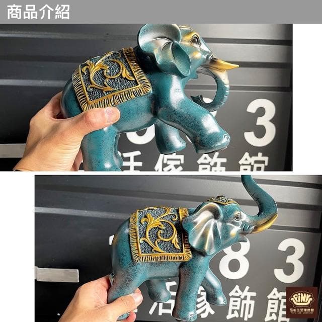 【PiNYU 品柚生活傢飾館】泰國象2件組(泰式風格招財大象套裝桌面擺件動物公仔風水吉利擺飾開店入新居送禮)