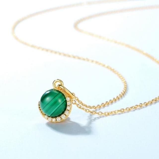 【米蘭精品】情人節禮物 現貨+預購 孔雀石項鍊925純銀吊墜氣質金鏈簡約孔雀石女飾品聖誕節交換禮物74gf10
