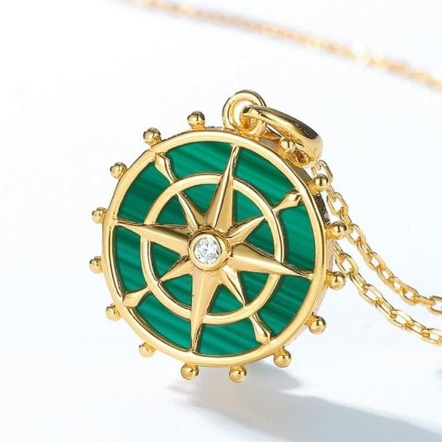 【米蘭精品】情人節禮物 現貨+預購 孔雀石項鍊925純銀吊墜海軍風船舵金鍊孔雀石女飾品聖誕節交換禮物74gf32