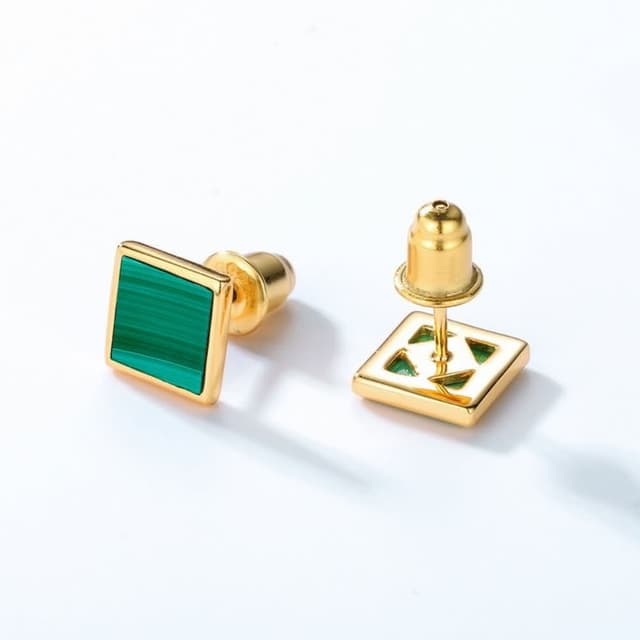 【米蘭精品】情人節禮物 現貨+預購 孔雀石耳環925純銀耳針簡約方形造型孔雀石女飾品聖誕節交換禮物74gf43