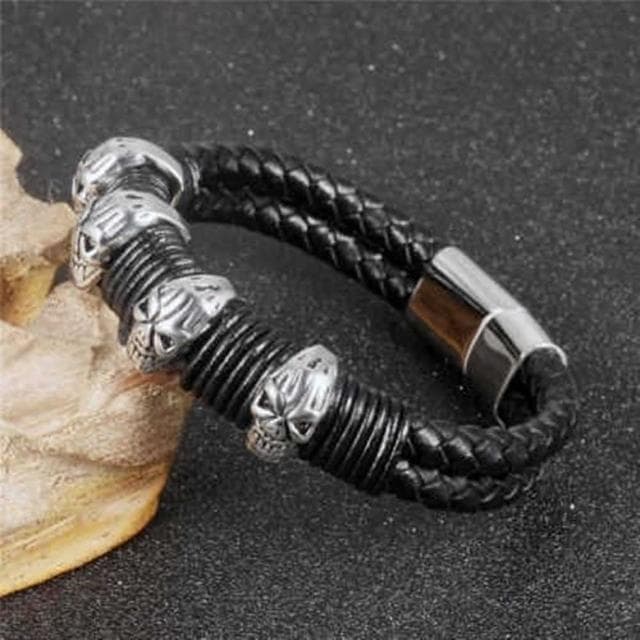 【米蘭精品】父親節禮物 現貨+預購 真皮手環鈦鋼手鍊男飾品街頭搖滾骷髏頭造型生日情人節聖誕節交換禮物73cq99