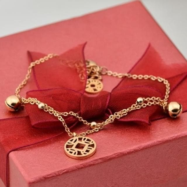 【米蘭精品】現貨+預購 玫瑰金腳鍊流行飾品招財銅錢鈴鐺流行母親節生日情人節聖誕節交換禮物71ak7