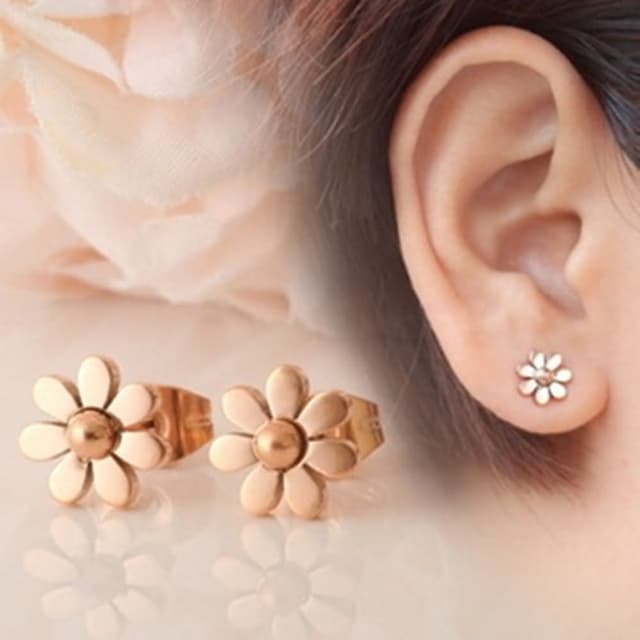 【米蘭精品】現貨+預購 玫瑰金耳環流行飾品時尚可愛雛菊母親節生日情人節聖誕節交換禮物71at14