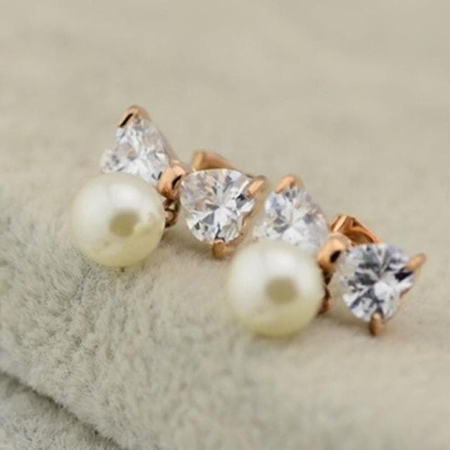 【米蘭精品】現貨+預購 玫瑰金水晶耳環流行飾品可愛珍珠蝴蝶結時尚母親節生日情人節聖誕節交換禮物71at18