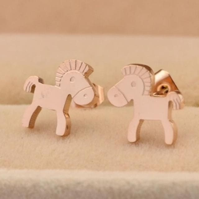 【米蘭精品】現貨+預購 玫瑰金耳環流行飾品韓版童趣小馬母親節生日情人節聖誕節交換禮物71at55