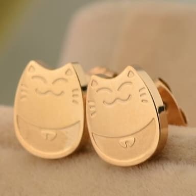 【米蘭精品】現貨+預購 玫瑰金耳環流行飾品可愛招財貓流行母親節生日情人節聖誕節交換禮物71at59