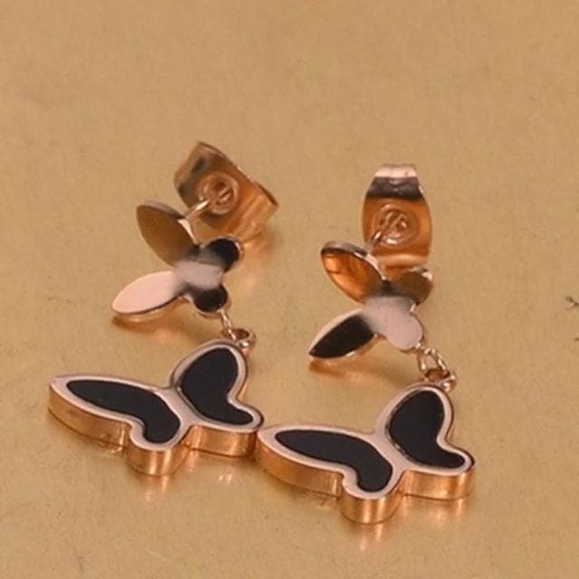 【米蘭精品】現貨+預購 玫瑰金貝殼耳環流行飾品雙蝴蝶時尚流行母親節生日情人節聖誕節交換禮物71at104