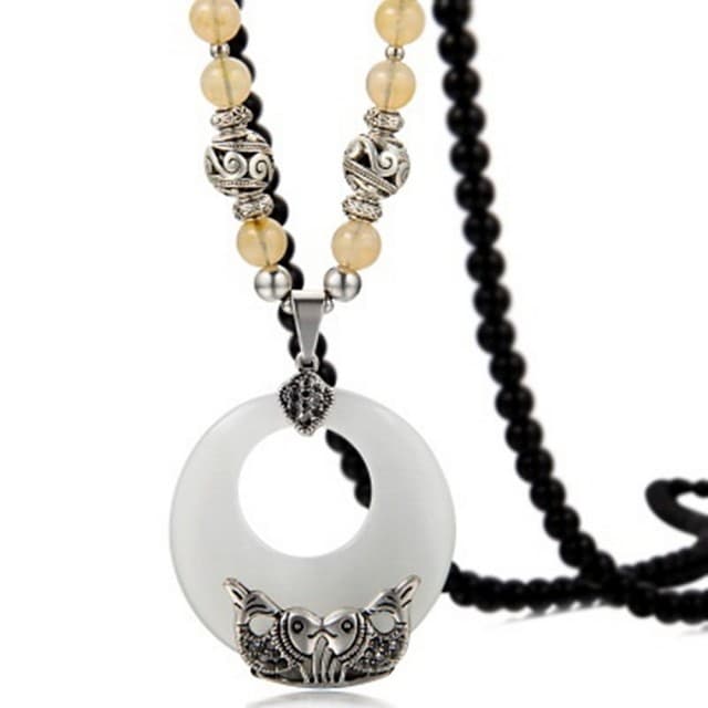 【米蘭精品】現貨+預購 貓眼石毛衣鍊項鍊民族風格雙魚設計母親節情人節生日聖誕節交換禮物2色73fv5