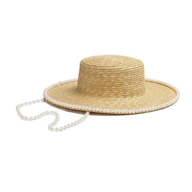 【米蘭精品】現貨+預購 草帽防曬爵士帽珍珠鍊鑲邊遮陽戶外女帽子母親節情人節生日聖誕節交換禮物2款74bw2