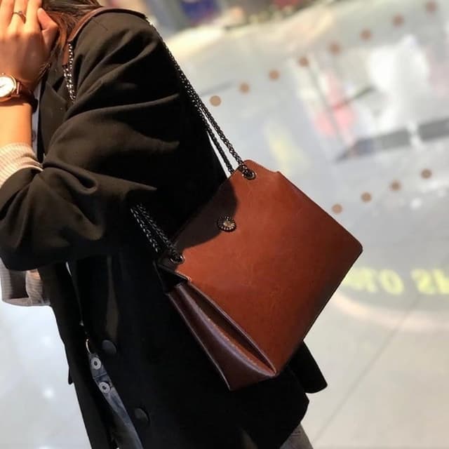 【米蘭精品】情人節禮物 現貨秒發 真牛皮側背包真皮革單肩背包托特包手提包隨身女包包-牛皮鍊條斜背復古6色74hp27