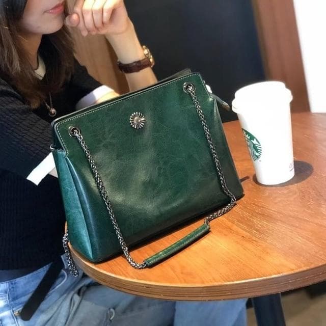 【米蘭精品】情人節禮物 現貨秒發 真牛皮側背包真皮革單肩背包托特包手提包隨身女包包-牛皮鍊條斜背復古6色74hp27