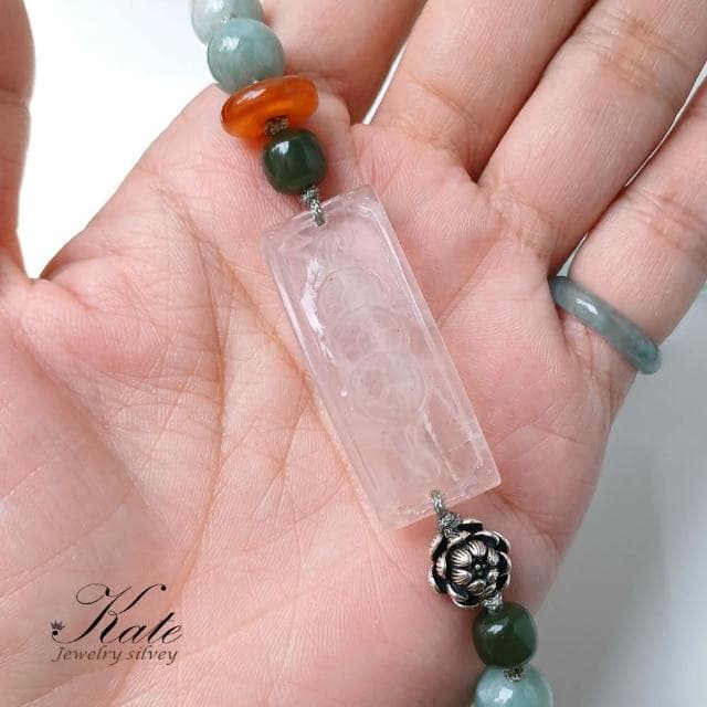 【KATE】銀飾 花開富貴天然A貨緬甸玉蜜蠟純銀手釧(天然蜜蠟 和闐玉 招財水晶 生日禮物 情人禮物)