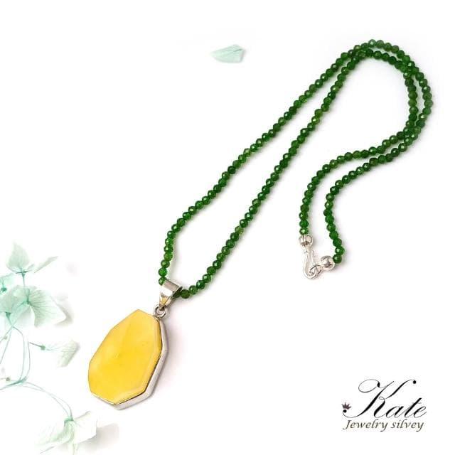 【KATE】銀飾 發財金磚手工天然金珀蜜蠟純銀項鍊A 頂級波羅的海琥珀 金絞蜜 金珀 鑽石型切面 生日禮物 情人禮物