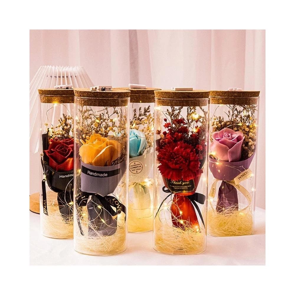 GIFTME5 玻璃罐永生花 玫瑰花束畢業 閨蜜 情人節禮物 生日禮物 香皂永生花 康乃馨 向日葵 乾燥花