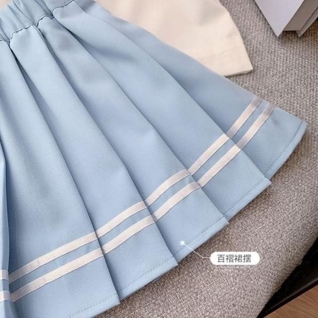 綺羅 兒童洋裝✨女童水手服百褶裙 幼兒百褶裙童裝 夏季兒童學院風裙子 JK制服 中大童韓版兩件套褲裙 表演服連衣裙