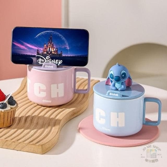 【Disney 迪士尼】史迪奇  現貨 禮物 禮盒裝 情侶杯 🏰 迪士尼 正品 Disney 史迪奇 公仔 陶瓷水杯 馬克杯 帶蓋 杯蓋手機架 交換禮物