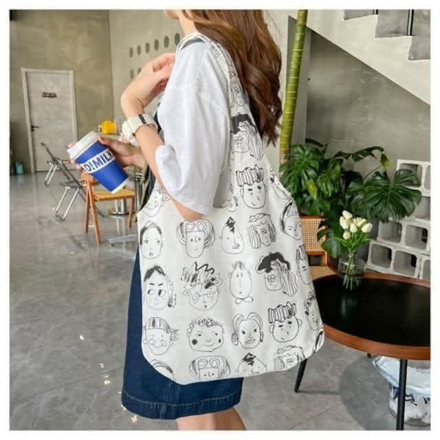 【AKARA】AKARA 插畫人生漫畫素描肩背手袋側肩包帆布包tote托特包